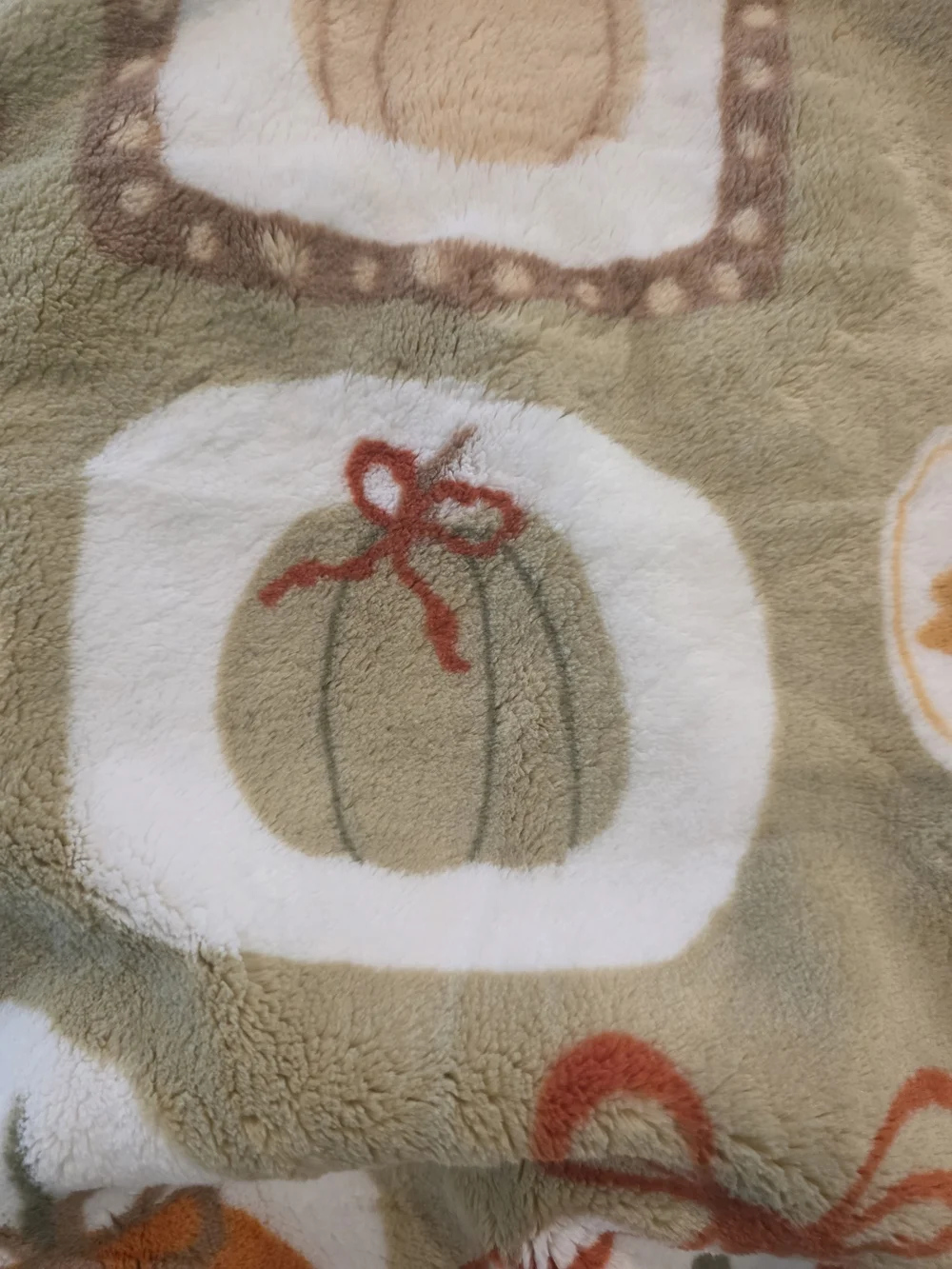 Willow Harvest Pumpkin Plush Throw Blanket - Olive, Orange & Cream-NWT